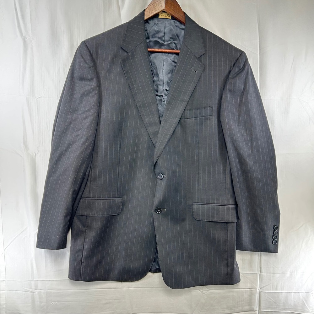 Jos. A. Bank Blazer Mens 42 RG Charcoal Grey Pinstripe Signature Gold Wool